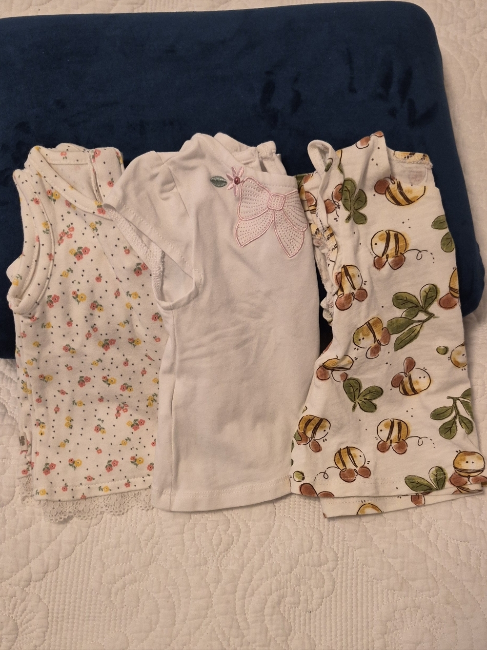 Set of 3 Baby Girls Sleeveless Tops - White, Floral, Fruit Prints